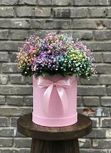 Композиция Яркие эмоции в Петушках Цветочная композиция из Гипсофила и Розы в шляпной коробке в Петушках