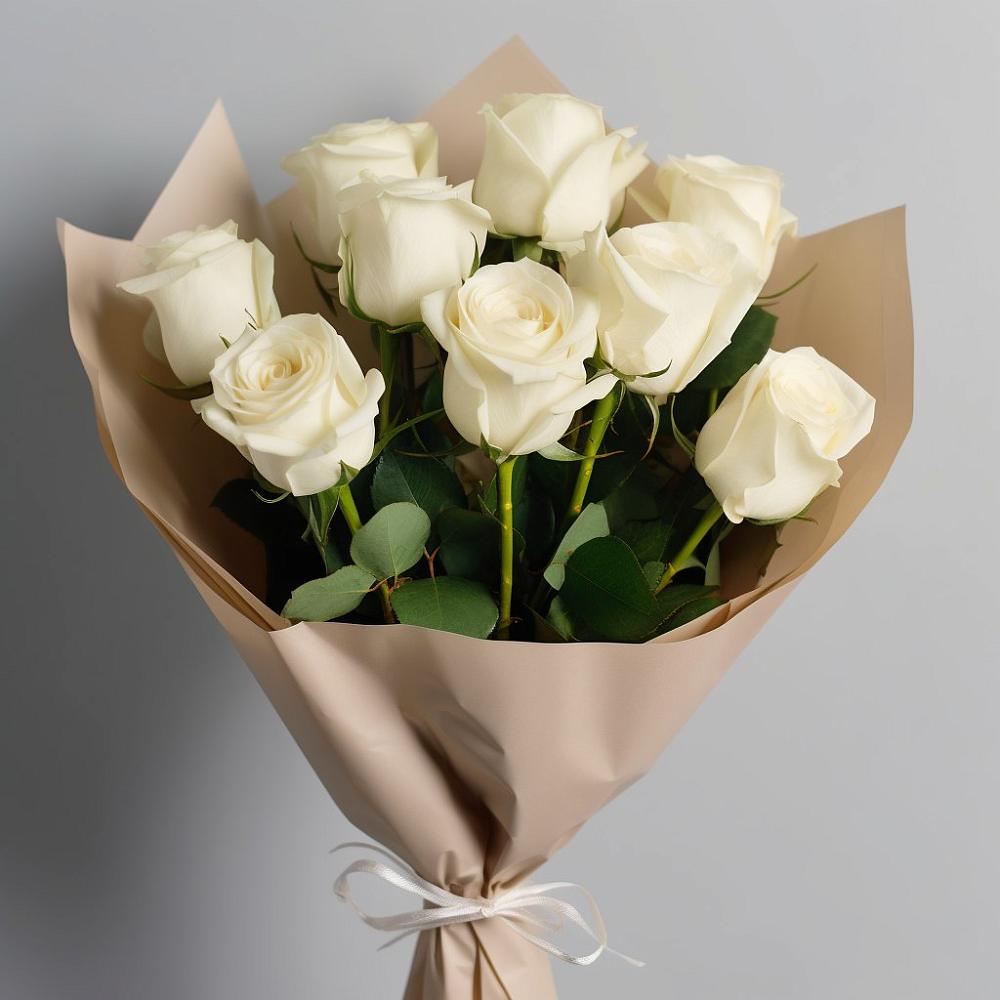 9 Белых роз Эдлесс Лав в Петушках Букет 9 Белых роз Эдлесс Лав в Петушках