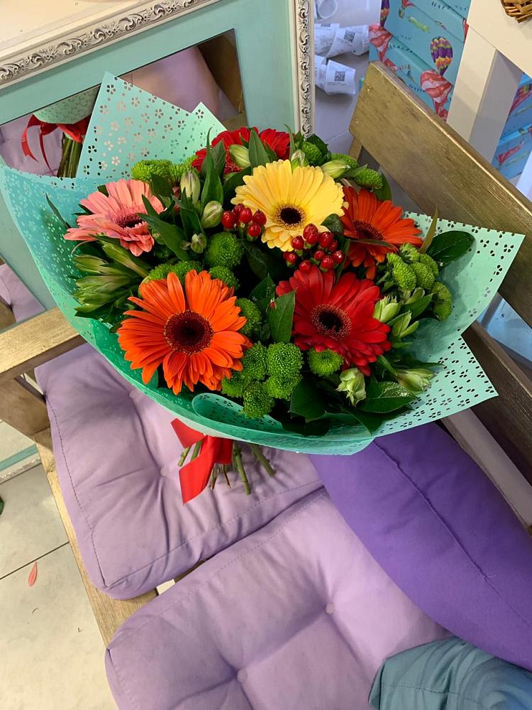 Букет цветов из: Герберы, Хризантемы и Альстромерии в Петушках