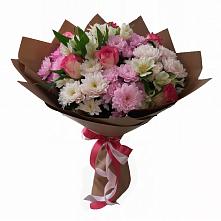 Букет Розовое очарование в Петушках Букет цветов из:  Хризантемы, Альстромерии и Розы в Петушках