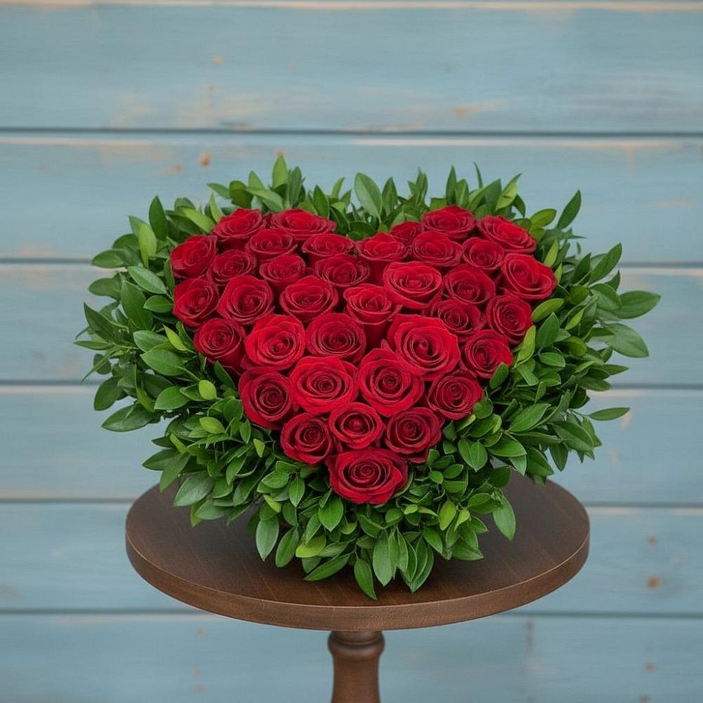 Композиция Сердце в любви в Петушках Цветочная композиция из Розы в виде сердца в Петушках