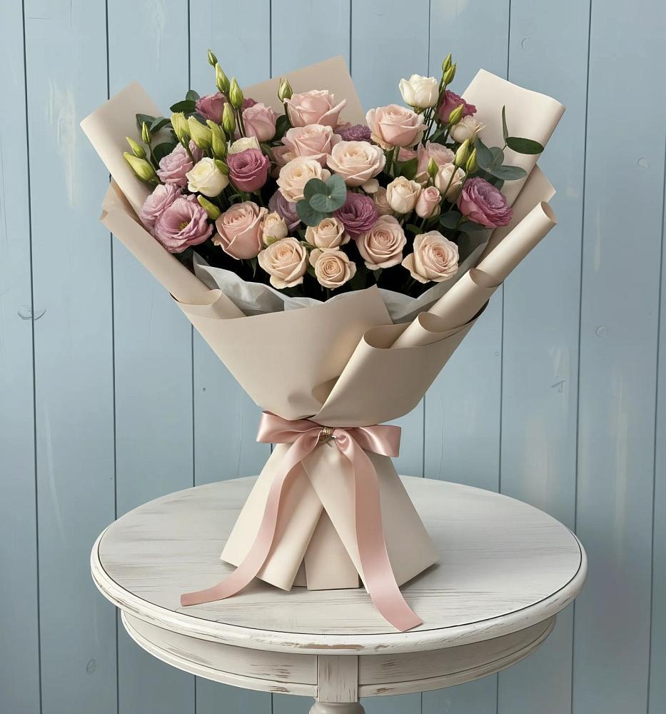 Букет бодрость в Петушках Букет цветов из: Розы и Лизиантусы в Петушках